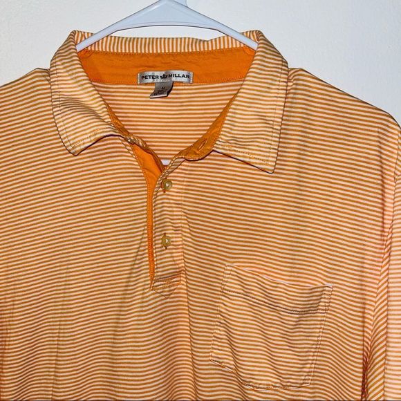 Peter Millar Men's Short Sleeve Orange & White Striped Polo Shirt medium top - Picture 2 of 8